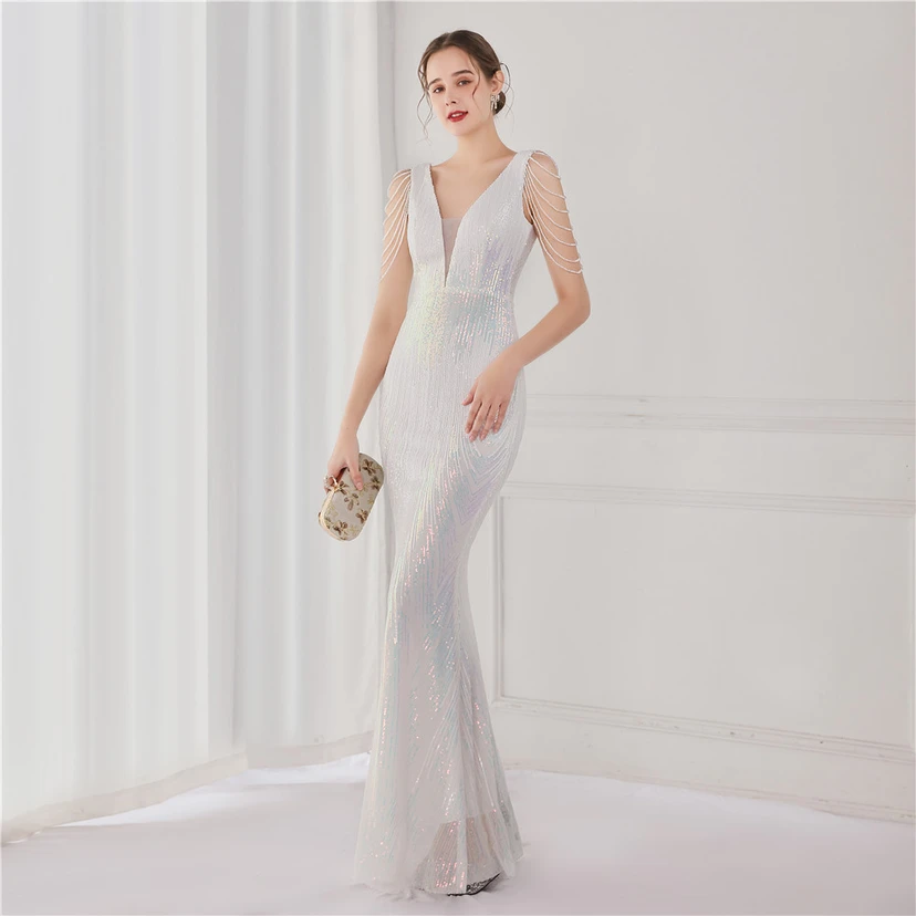 Vestido largo de lentejuelas con cola de pez, ideal para eventos, banquetes, eventos de celebridades y eventos de moda. Vestido de noche con etiqueta para modelos de automóviles. view 21