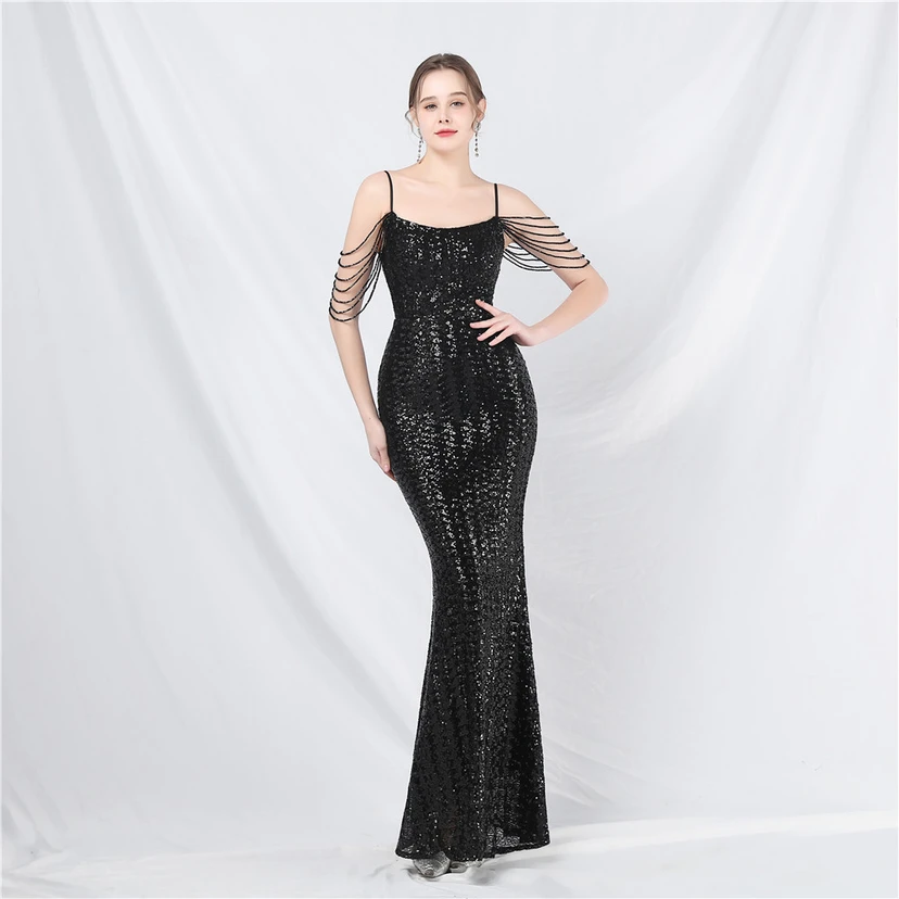 Robe de soirée longue à sequins et perles fantaisie view 64