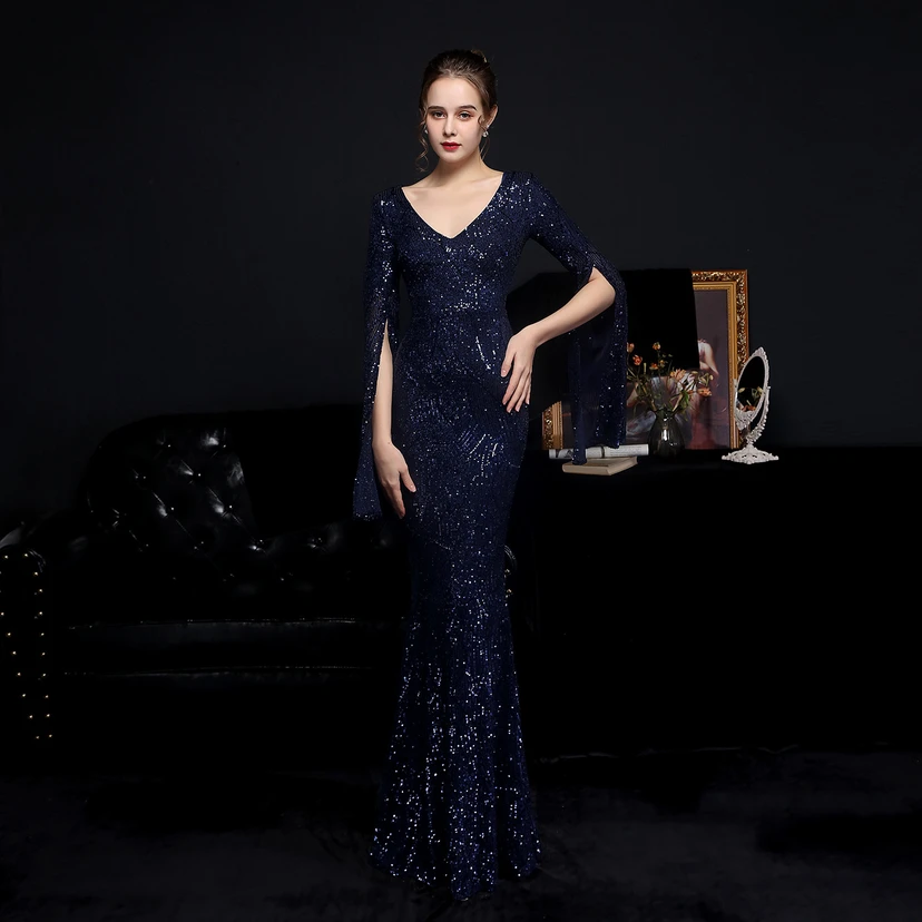 Robe de soirée élégante à sequins, longue, cintrée et sirène, idéale pour les réceptions et les célébrités. view 48