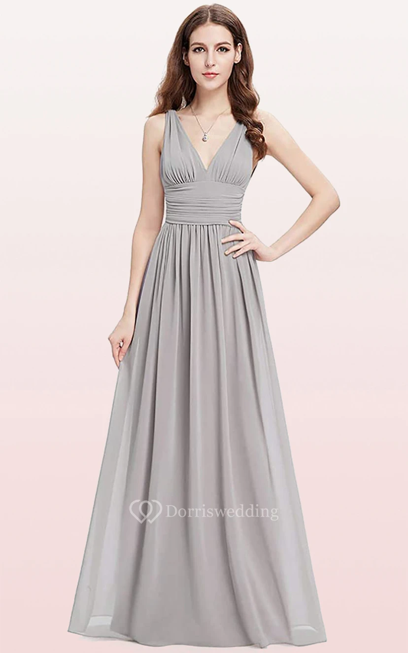 Casual Chiffon V-neck A Line Sleeveless Evening Dress With Ruffles view 8