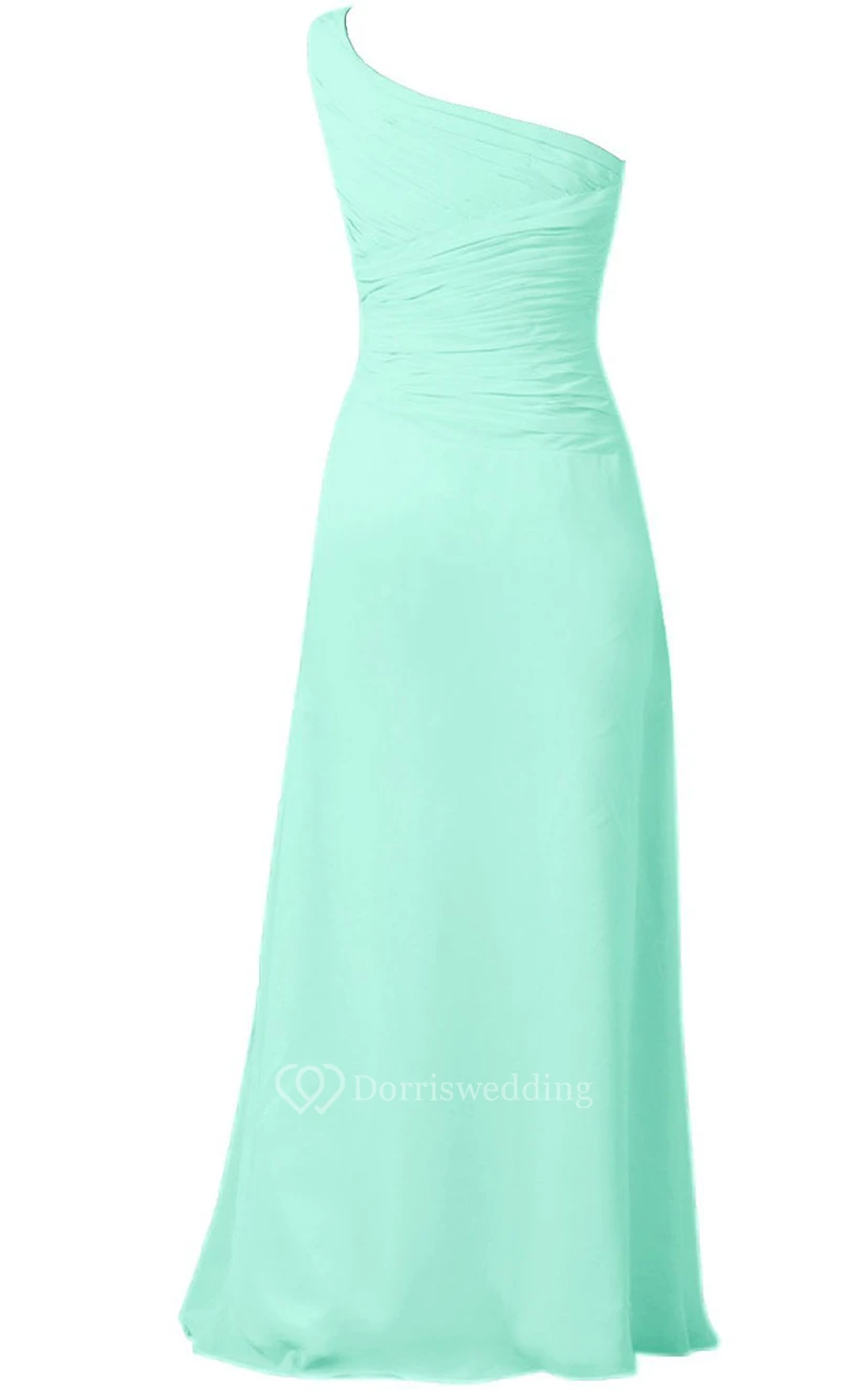 One-shoulder Ruched Chiffon A-line Gown With Bow view 15