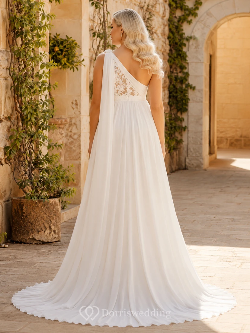 Umstandskleid mit One-Shoulder-Schulter und Spitzenoberteil für Hochzeiten im Ausland view 2