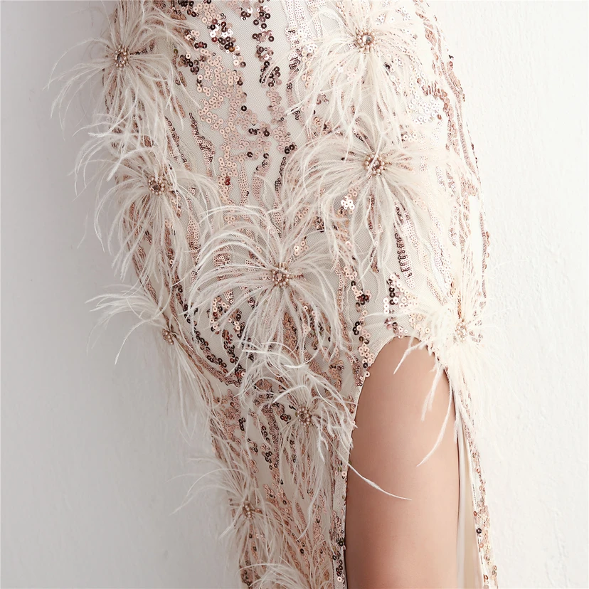 Positioning Flower Craft Beading Craft Imported Wool Dress Long Banquet Slim Evening Dress Elegant Temperament view 36