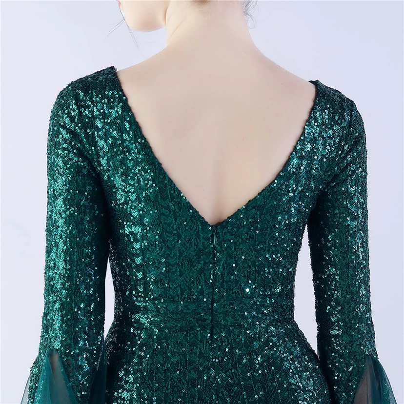 Vestido de noche con lentejuelas, bordado de malla encriptada, estilo artesanal de seda de pez y borde ondulado. view 61