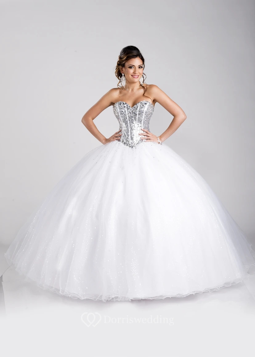 Sequined Corset Sweetheart Neckline Ball Gown With Lace-Up Back