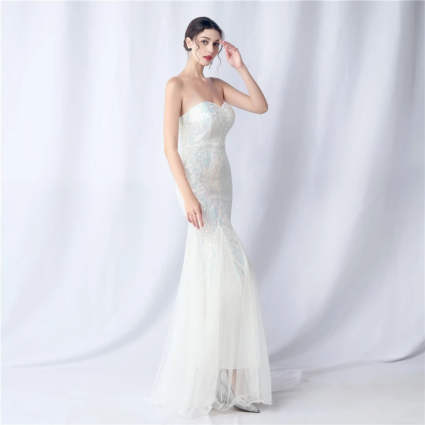 Positionierung Blumenschnitt Netz Pailletten Hochzeitsdinner Toast Party Abendkleid view 22