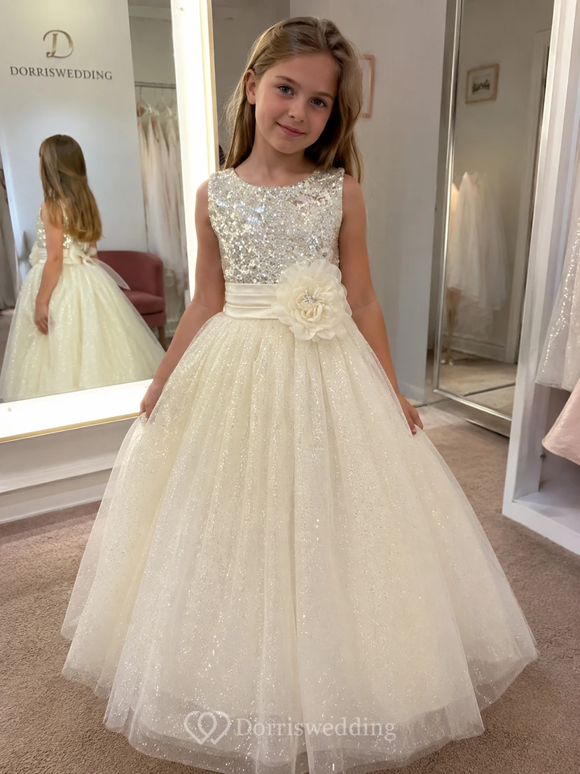 Sleeveless A-line Sequined Dress With Flower and Pleats view 8