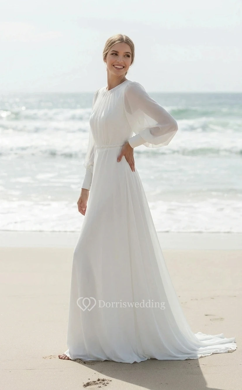 Modest Flowy Long Sleeve Bridal Wear view 2