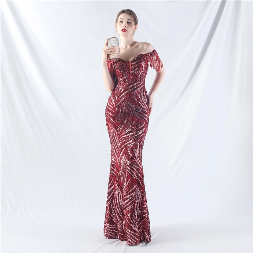 Palace Herringbone Waist Strap Heavy-Crafted Beaded High-End Evening Dress view 5