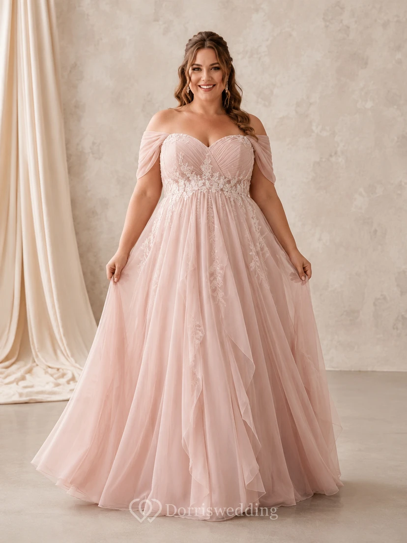 Blush Plus Size Off-Shoulder Applique Tulle Bridal Gown