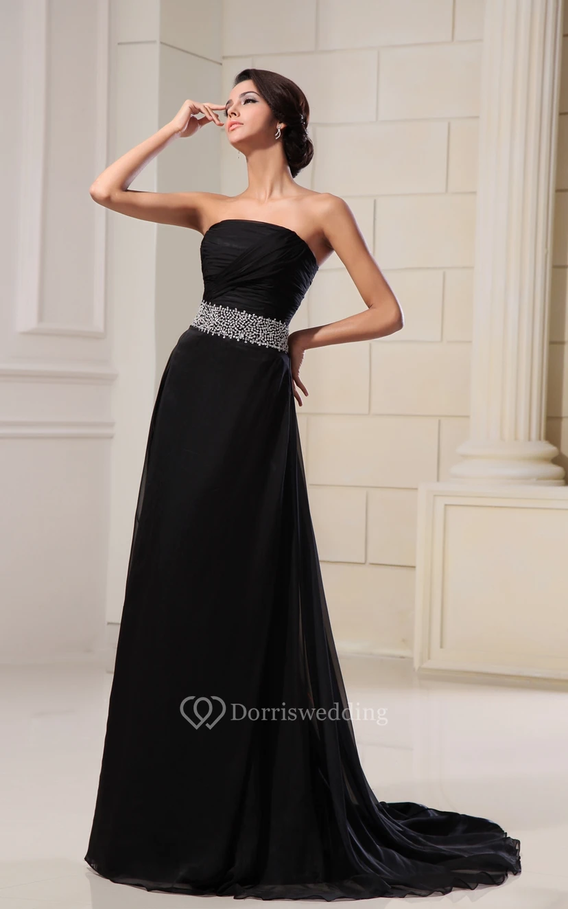 Wonderful Scalloped-Neck Chiffon Gown With Sequined Waist view 3