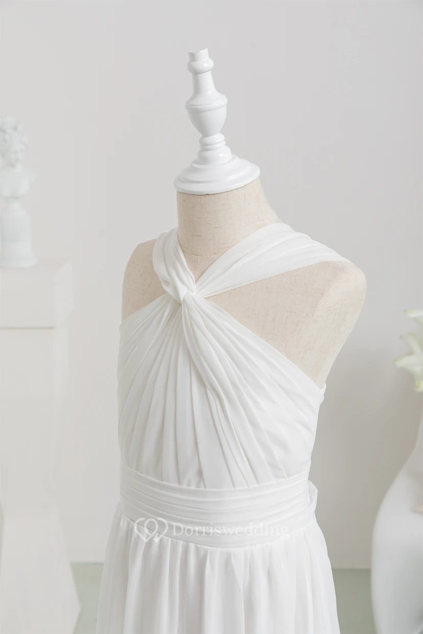 Chiffon Long White Empire Communion Casual Flowergirl Dress view 5