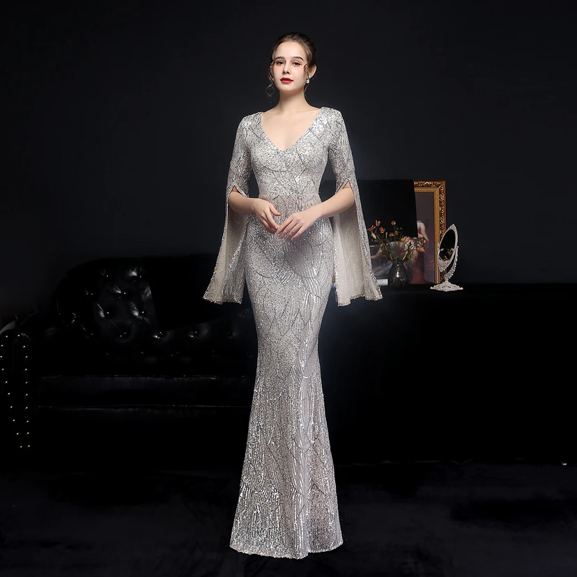Robe de soirée élégante à sequins, longue, cintrée et sirène, idéale pour les réceptions et les célébrités. view 12