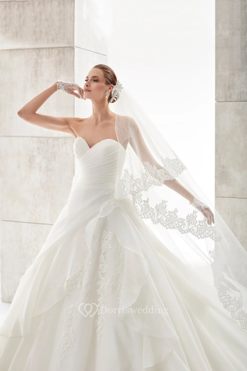 Sweetheart A-line Wedding Gown with Side Ruffles and Pleated Bodice view 3
