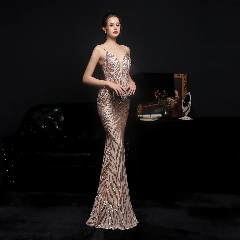 Sequined Fishtail Long Dress Performance Internet Celebrity Event Banquet Car Model Etiquette Evening Dress view 20