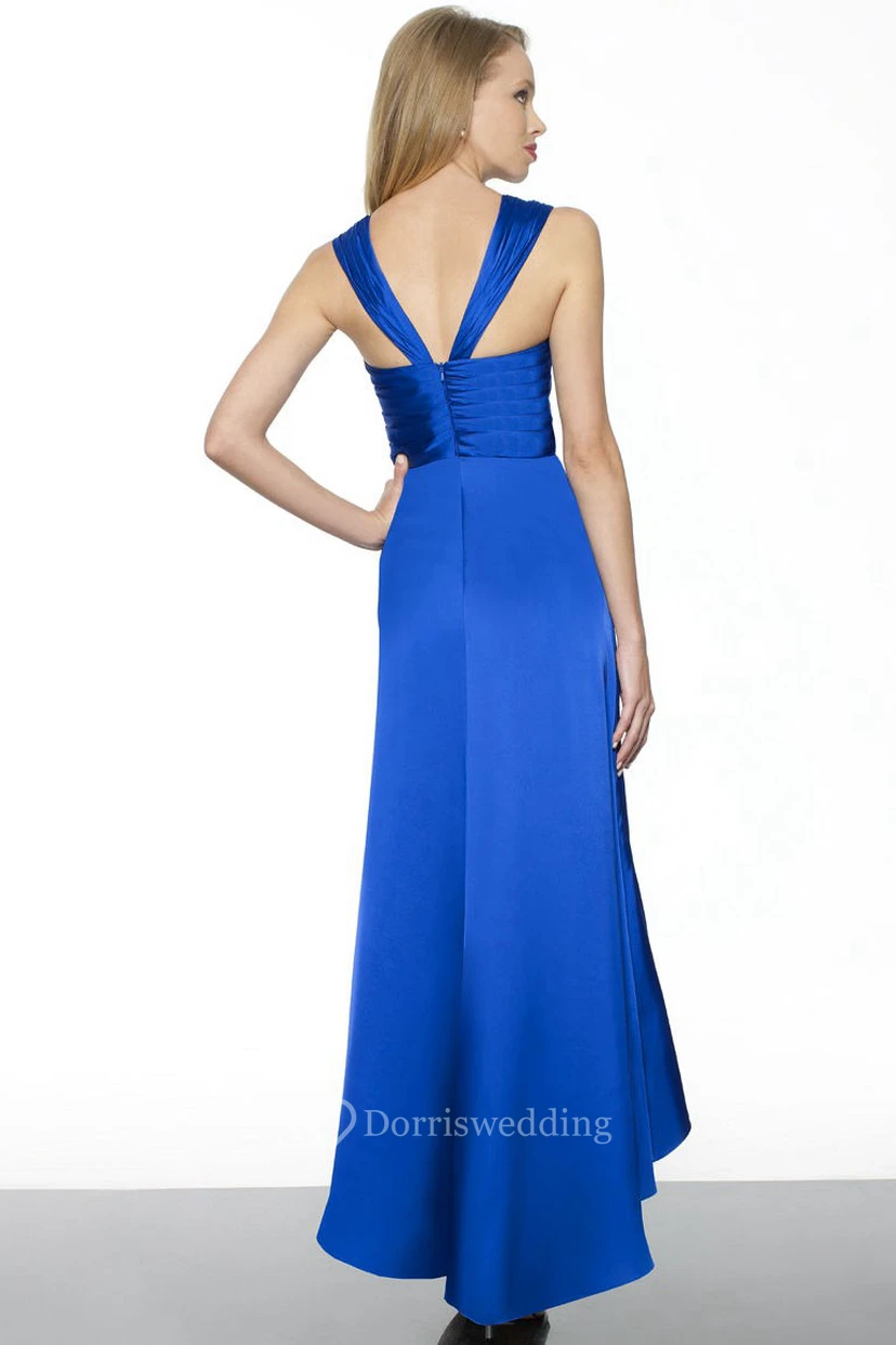 High-Low Criss-Cross Sleeveless Strapped Chiffon Bridesmaid Dress view 2