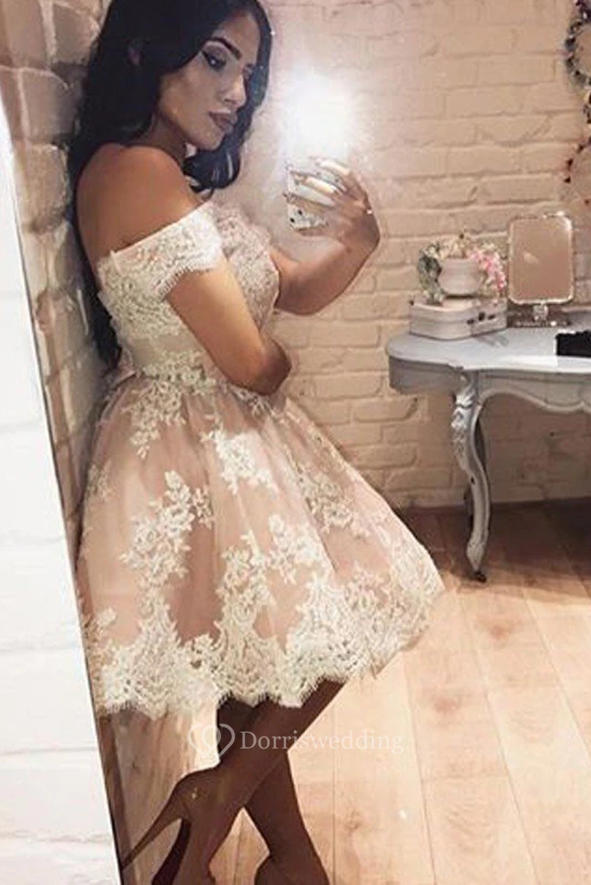 Robe de bal de promo sans manches en dentelle, coupe trapèze, épaules dénudées, fermeture éclair, longueur genou view 2