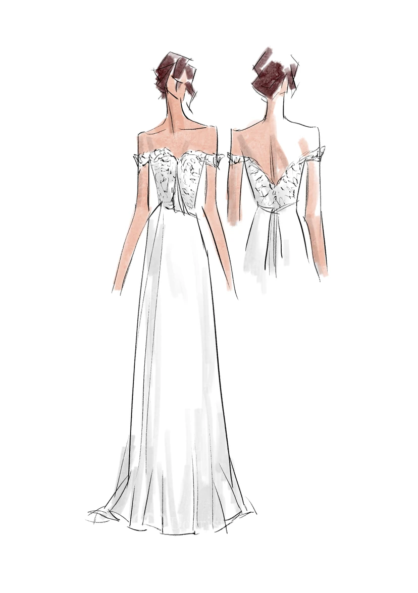Beach Chiffon A line Floor Length Off-Shoulder Bridal Gown With Pleats view 4