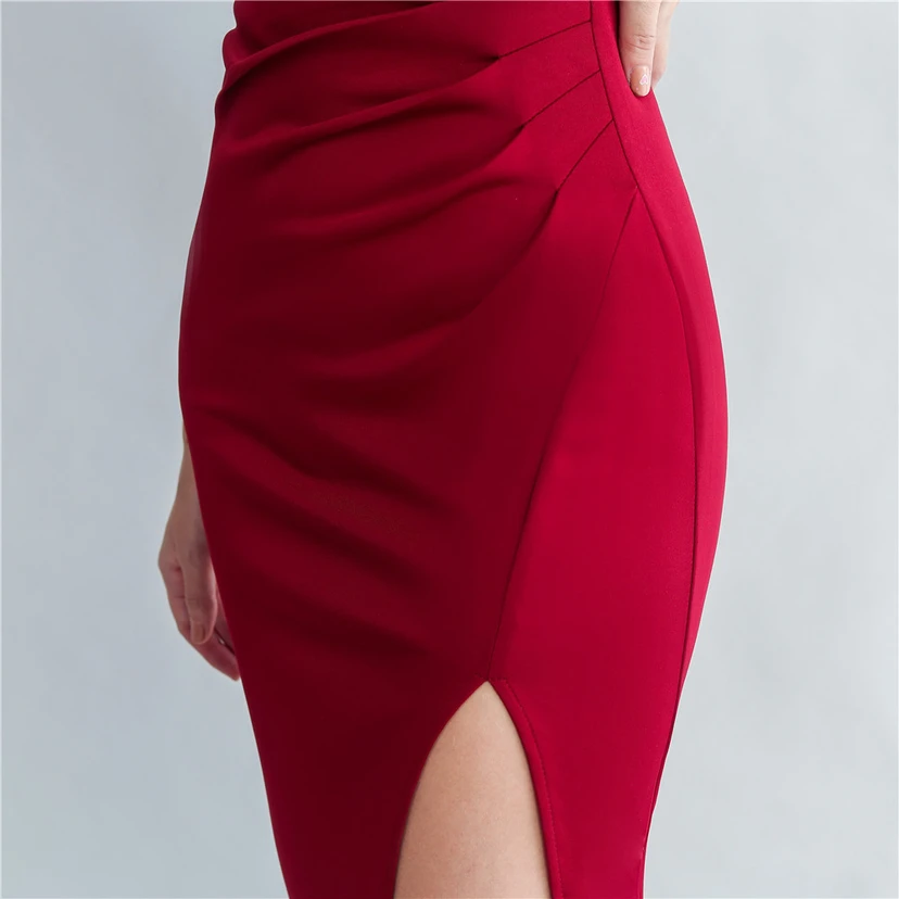 Elegantes Abendkleid aus Spitze mit Strassbesatz, Perlenverzierungen, schräger Schulterpartie, römischem Kragen und Seitenschlitz view 35