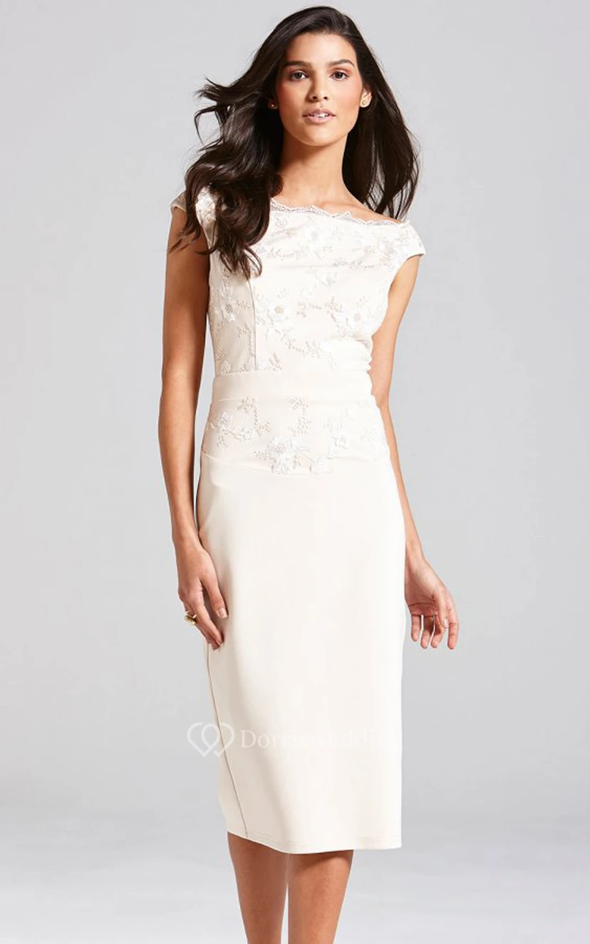 Cap-Sleeved Magnificent Sheath With Lace Bodice view 2