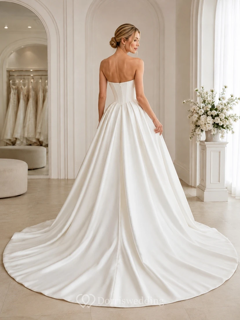 Elegant Gown Sweetheart Satin Bridal Classic Wedding Dress Ball view 2