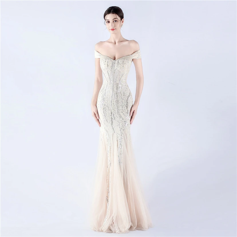 Craft Beading Mesh Sequins Evening Dress Annual Meeting Performance Host view 19