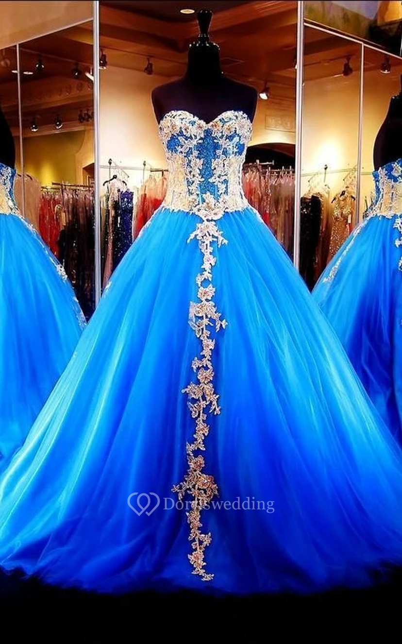 Langes Ballkleid mit Applikationen, Reißverschluss und Schnürung am Rücken aus Tüll und Spitze view 12
