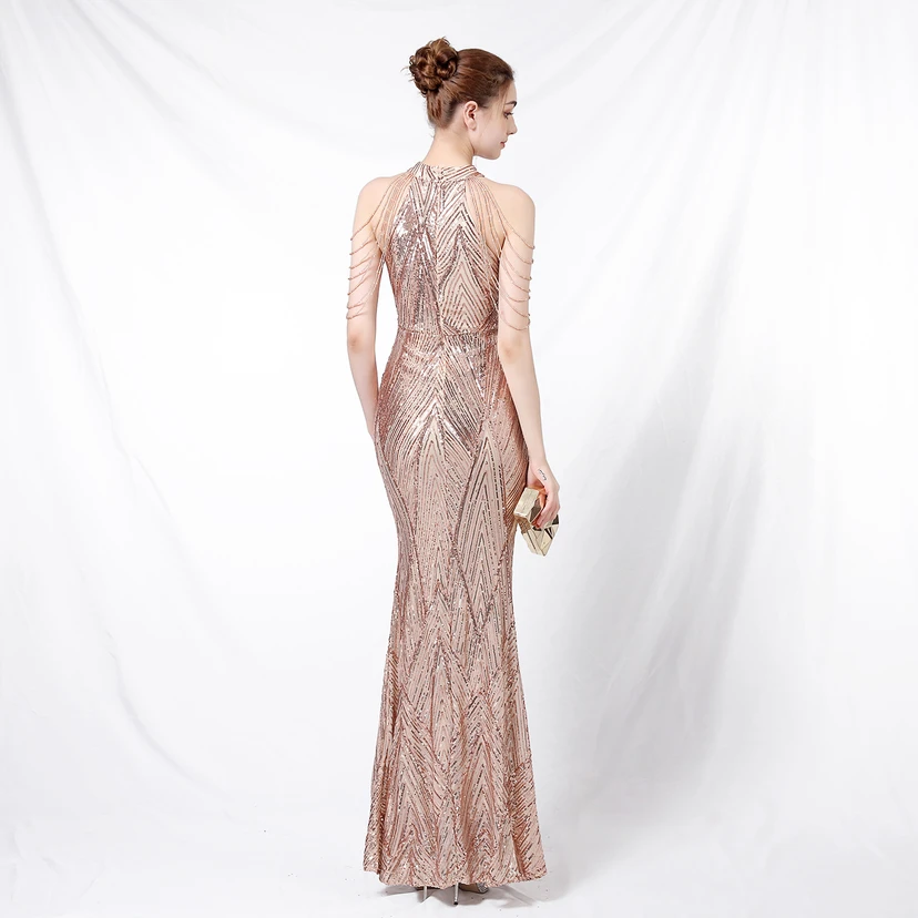 Robe de soirée élégante à col halter et sequins, allure de reine, style banquet, longue robe de soirée sirène à sequins, style star, glamour et décontracté. view 37