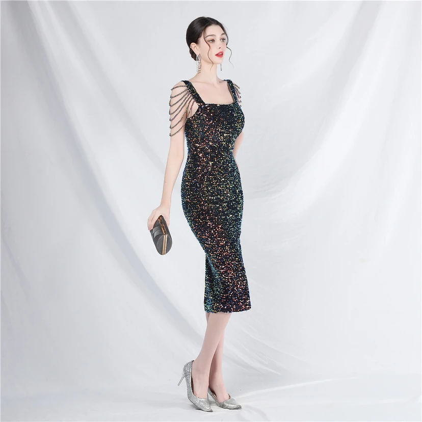 Craft Sequined Velvet Bottom Imitation Handmade Fantasy Sequin Evening Dress Daily Mini Dress view 25