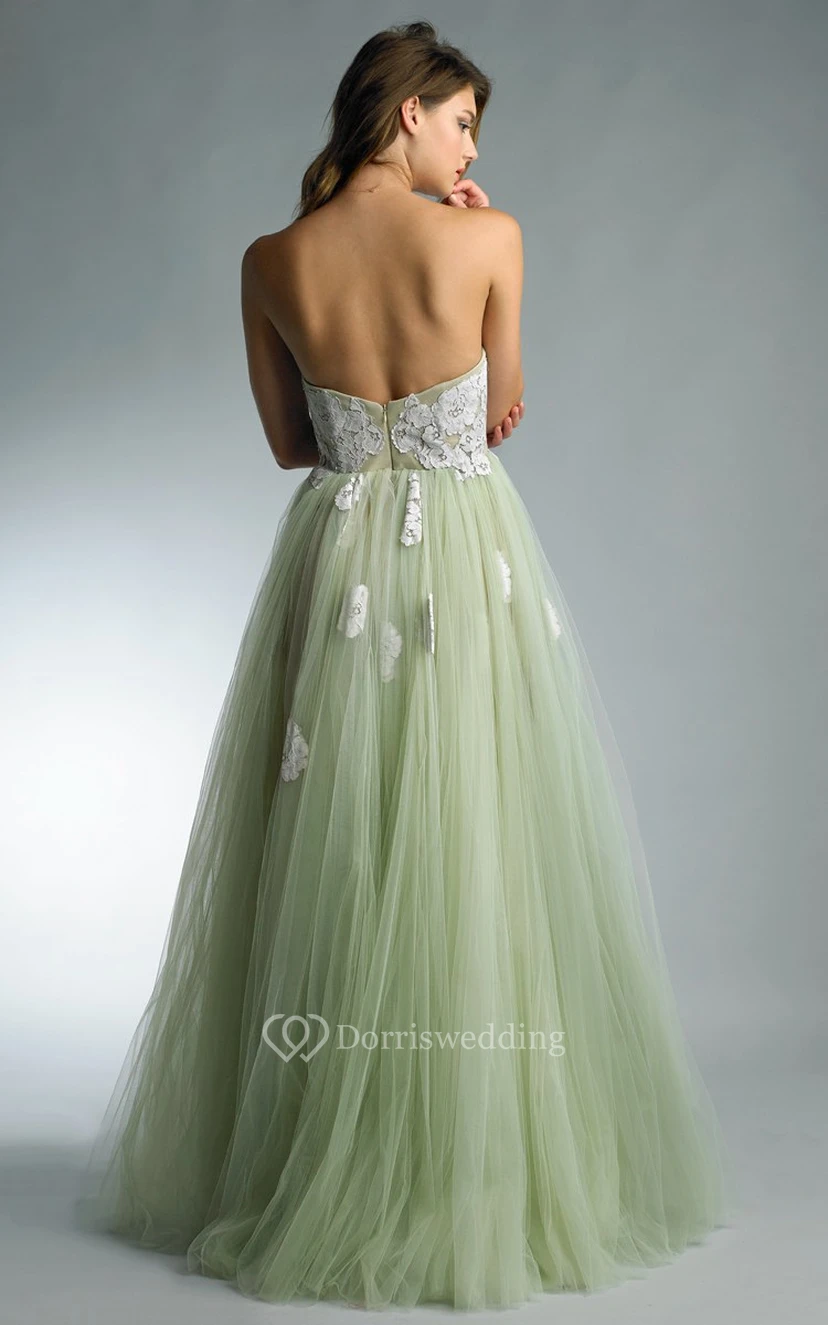 A-line Floor-length Sweetheart Sleeveless Tulle Backless Dress view 2