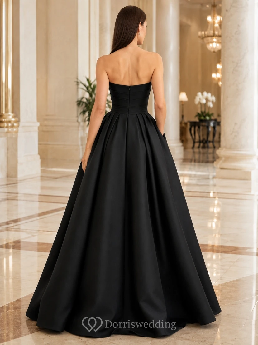 Black Strapless Satin Ball Gown Floor Length Elegant Evening Formal Dress view 2