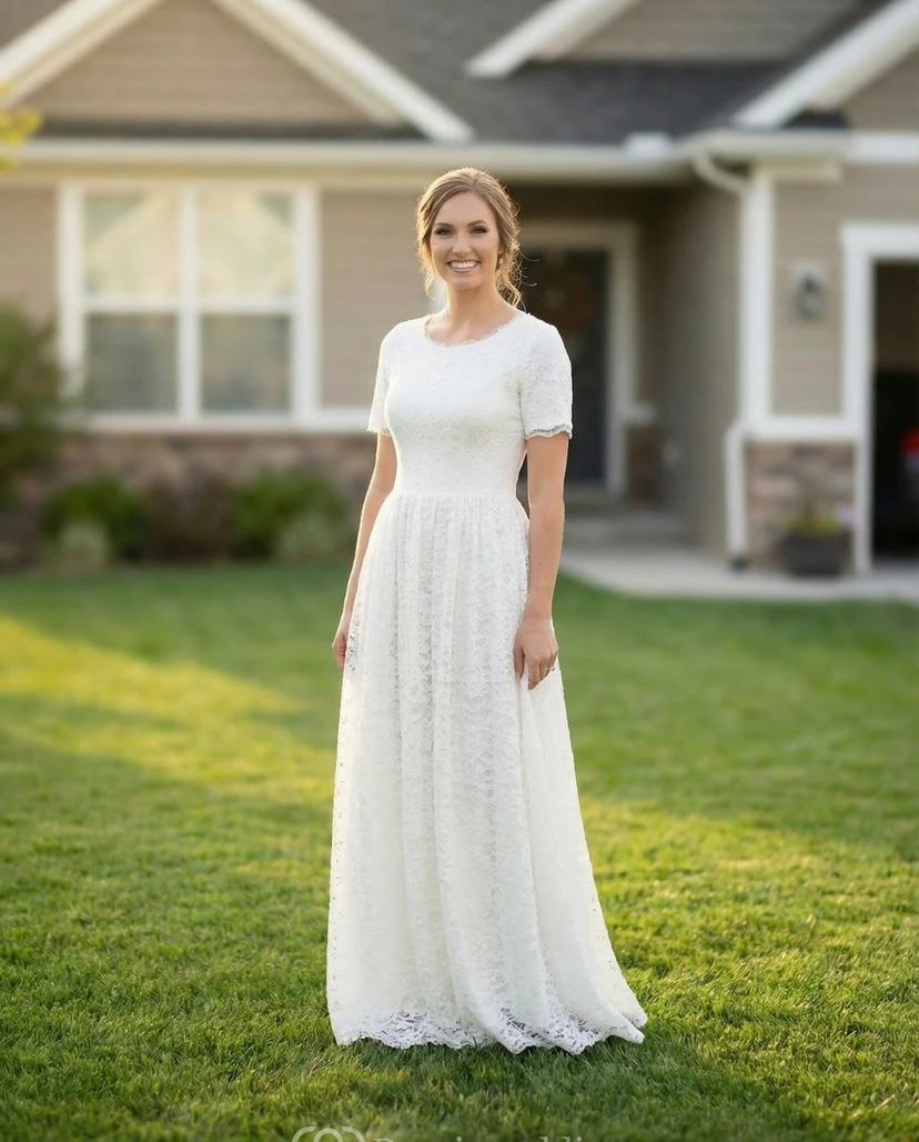 A-Line Floor Length Boho Lace Wedding Dress view 2