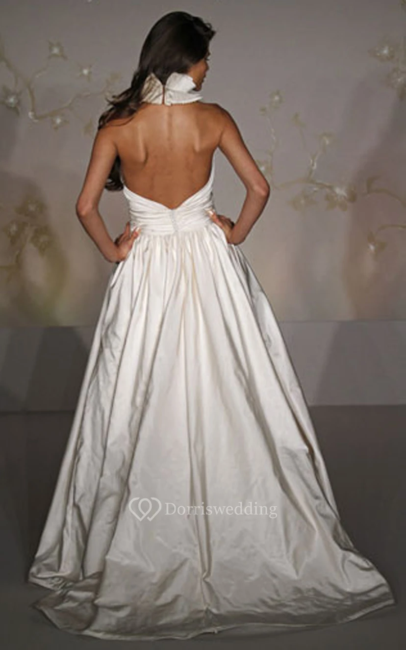 Unique Taffeta Ball Gown With Pleated Ruffle Halter Neckline view 3