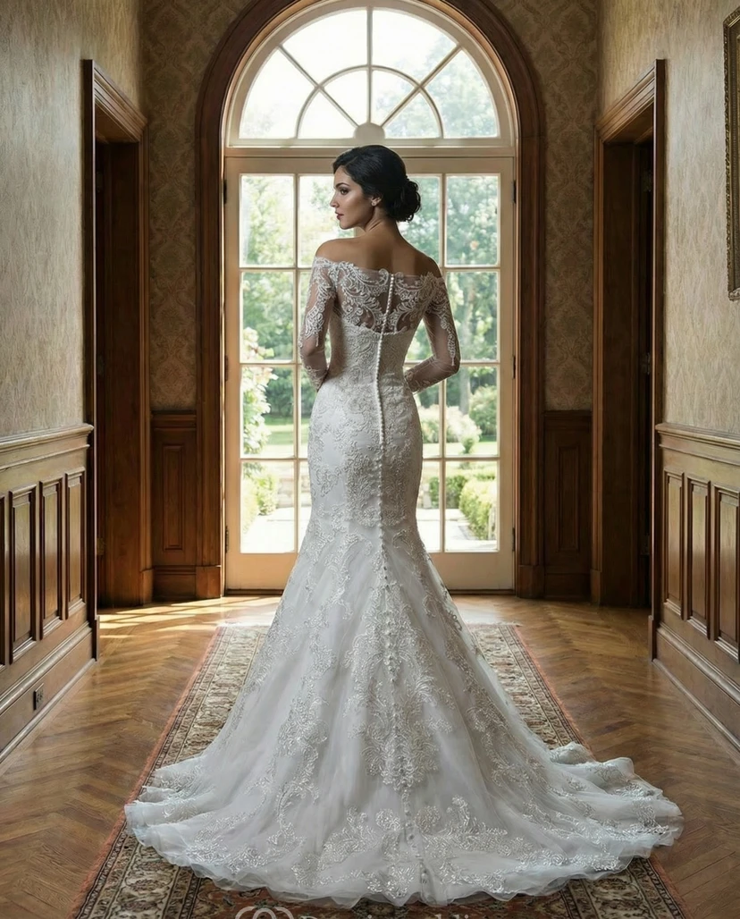 Mini Off-the-Shoulder Lace Wedding Dress view 2