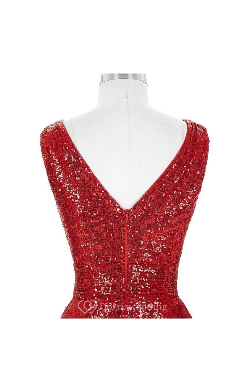 Stunning Sleeveless V-neck Sequined Floor-length Dress view 2