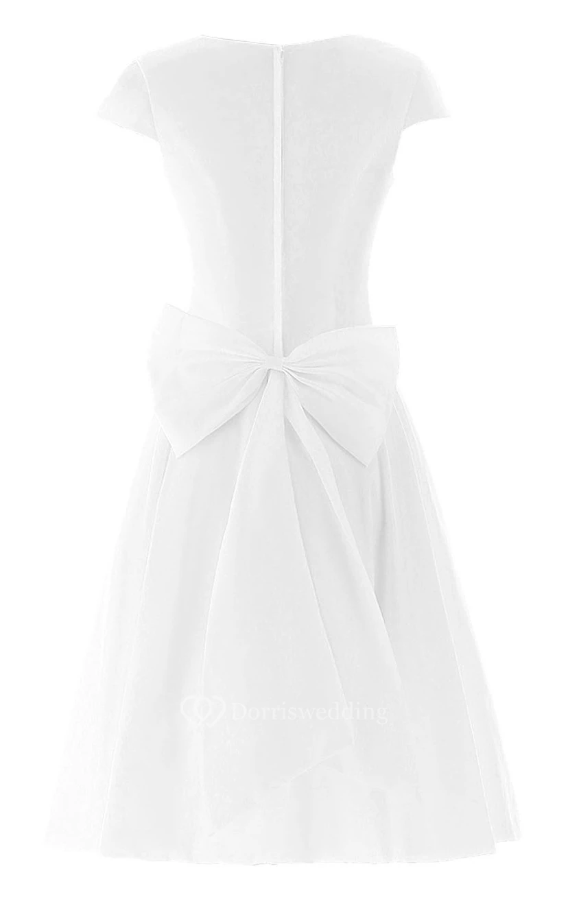 Short Sleeve Ruched Sash Midi-length Pleated Chiffon Dress view 7