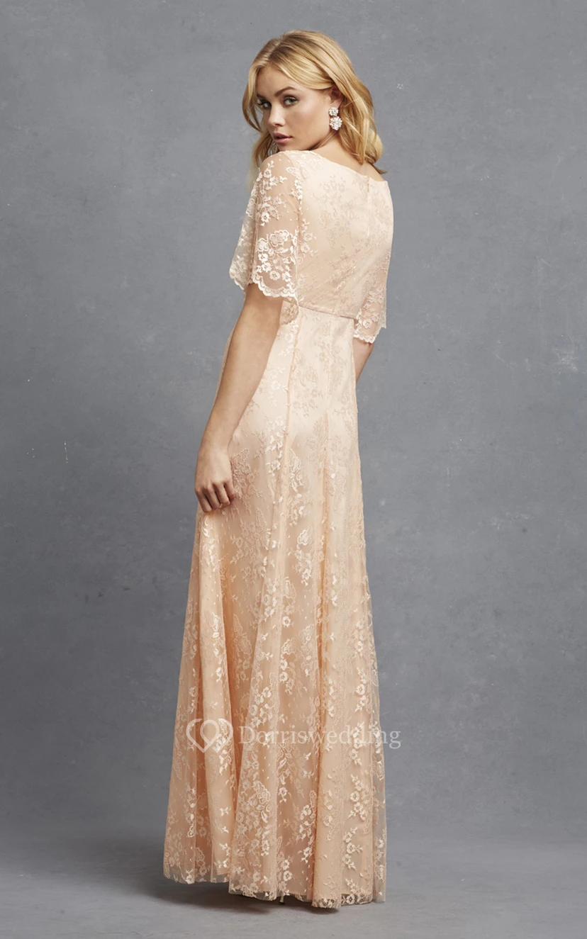 Romantic A-Line Lace V-Neck Dress With Bell Sleeves view 3