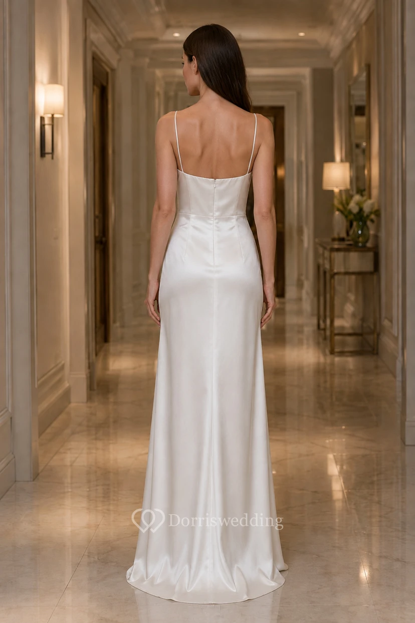 Elegantes Brautkleid aus Satin mit eckigem Ausschnitt und vorderem Schlitz view 2