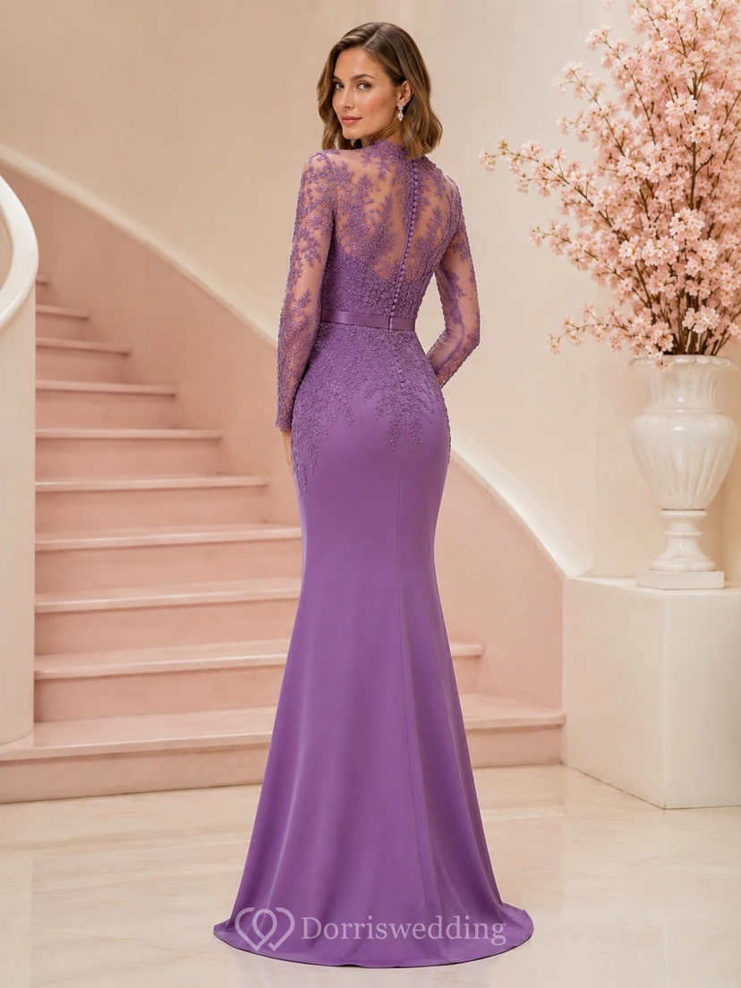 Wisteria Lace Bateau Neck Long Sleeve Mermaid Prom Formal Gown view 2
