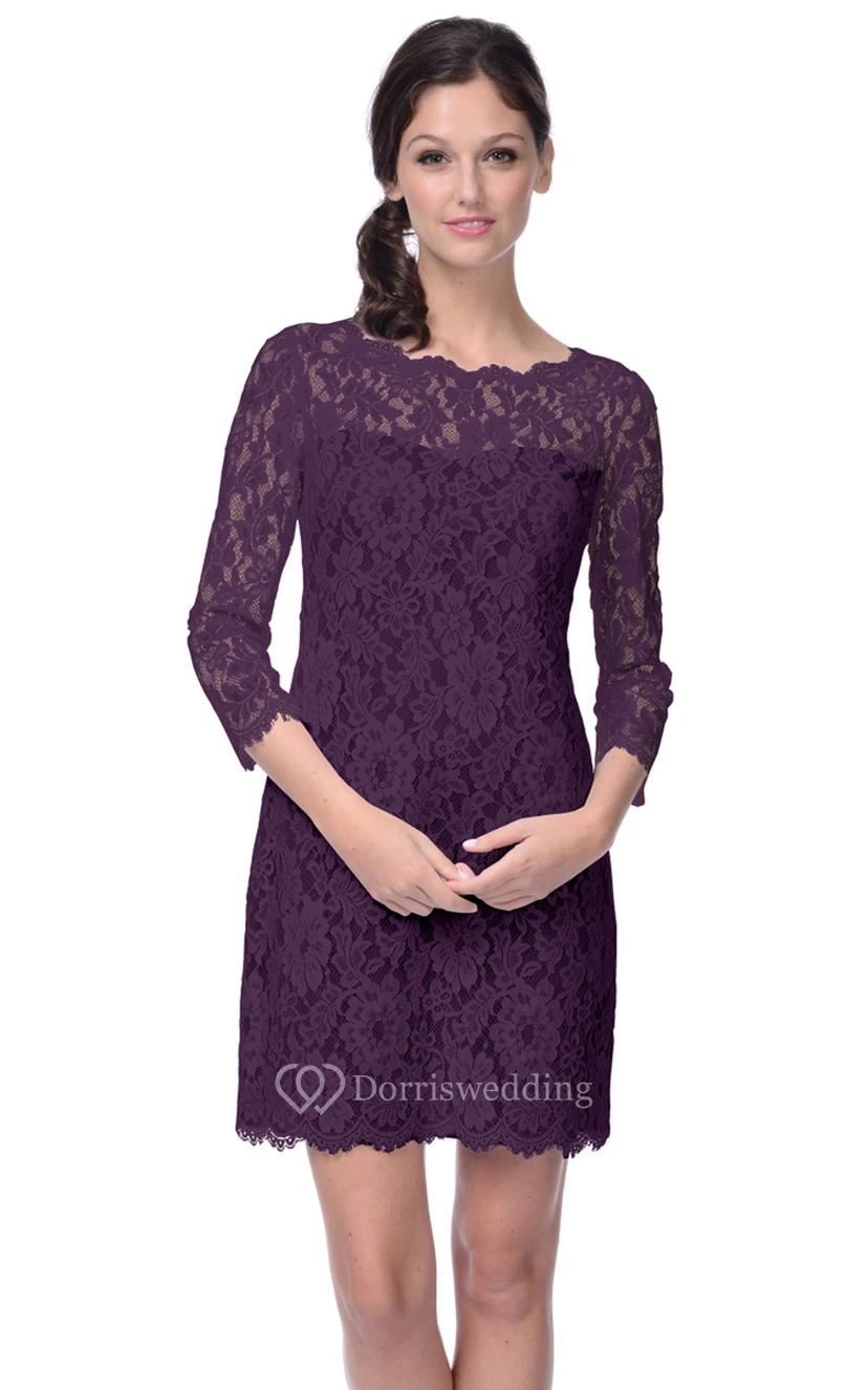 3-4-Sleeved Lace Sheath With Scalloped Edge Neckline view 3