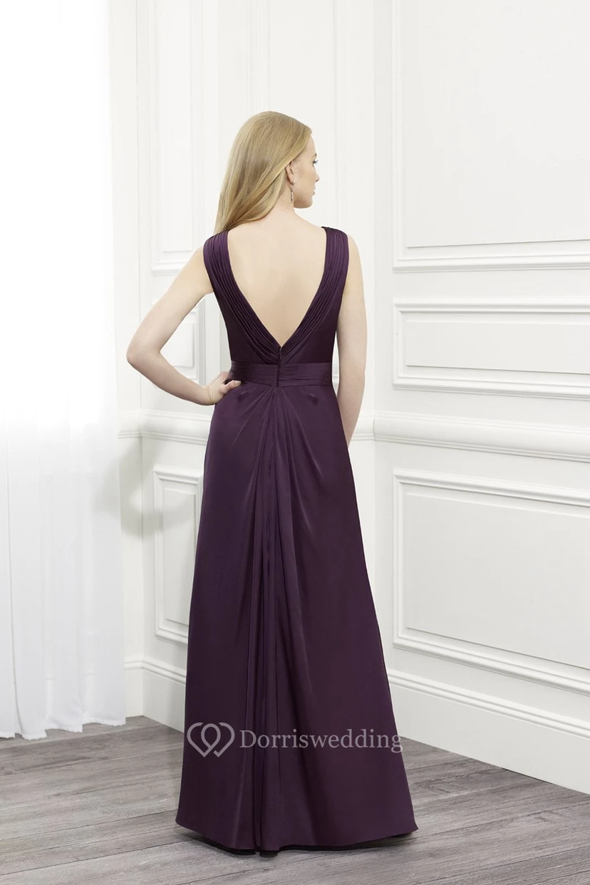 Draped Sleeveless V-Neck Chiffon Mother Of The Bride Dress With Cape view 2