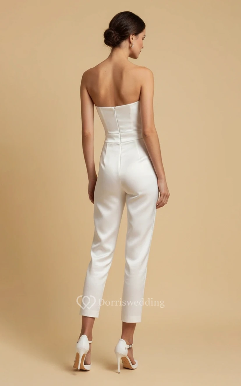 Strapless Straight Leg Nine Inch Wedding Jumpsuit with Heeled Sandals view 2