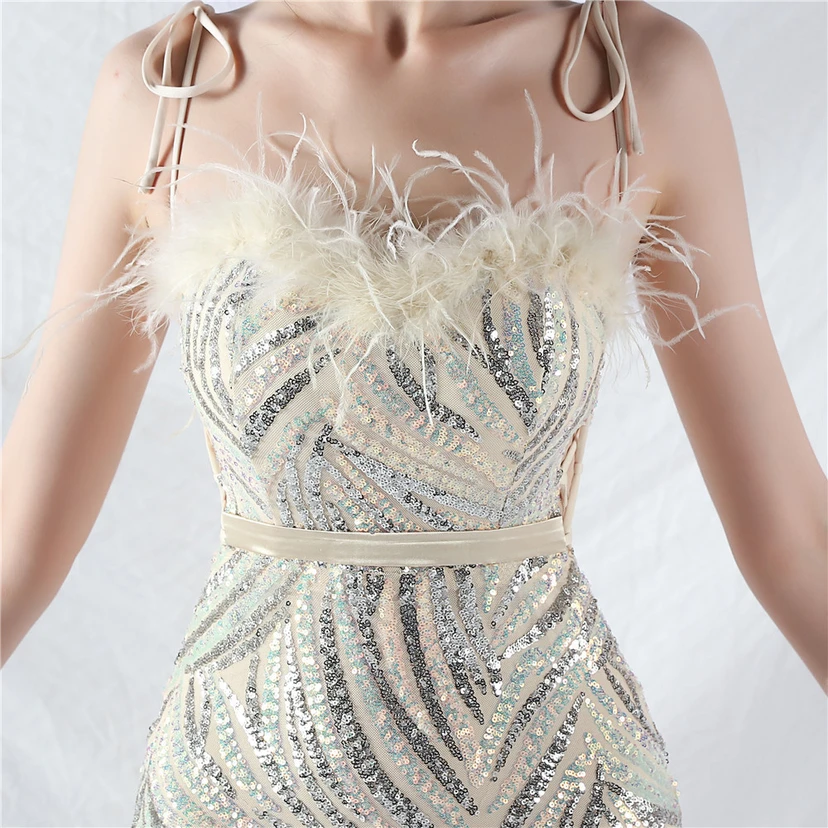 Double-Binding Rope-Binding Craft-Made Ostrich Feather Encrypted Laminated Beads High-End Evening Dress view 68