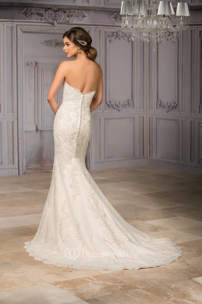 Brautkleid im Meerjungfrauenstil mit herzförmigem Ausschnitt, Applikationen und Falten view 2