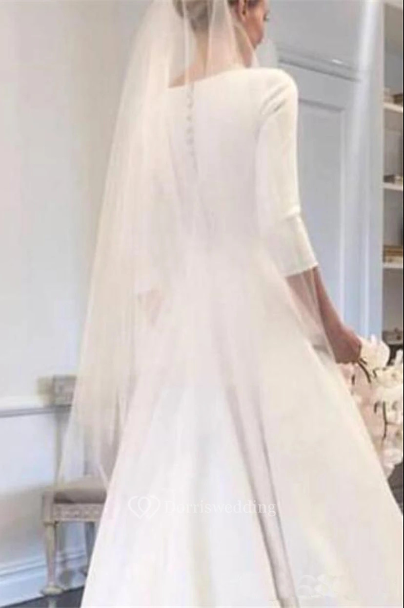 Brautkleider aus Satin in großen Größen mit U-Boot-Ausschnitt | Schlichtes, elegantes Brautkleid mit Taschen view 5