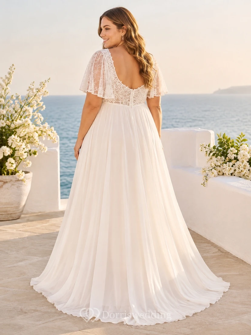 Romantic Off-the-shoulder Short Sleeve Floor-length Chiffon Empire Maternity Bridal Dress view 2