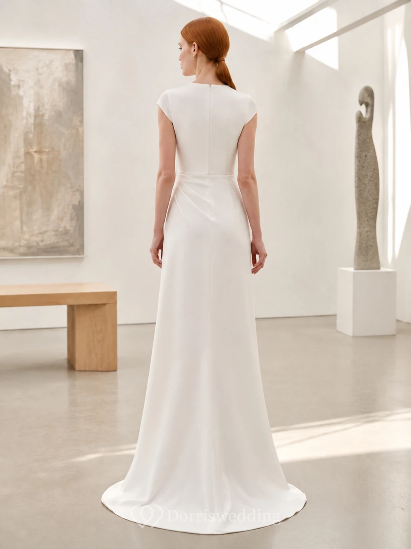 Vestido de novia minimalista de galería de arte, columna de crepé sin mangas view 2