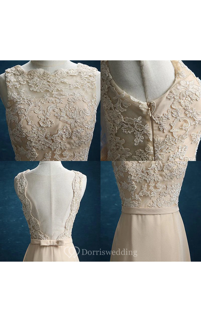Maxi Strapped Chiffon Dress With Lace And Belt view 4