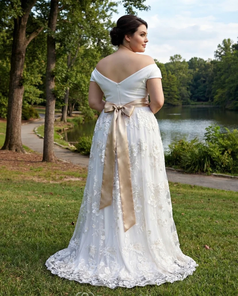 Plus Size Vintage Lace A-Line Wedding Gown view 2