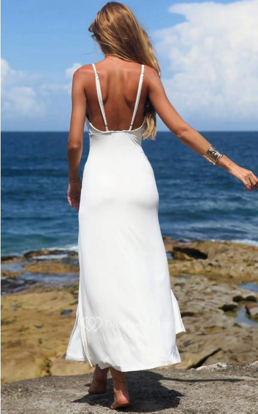 V-neck A-line Ankle-length Chiffon Dress with Splits view 2